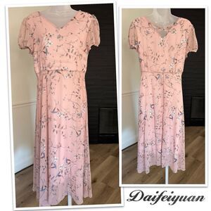 Daifeiyuan Pink Floral Dress, Size Medium
